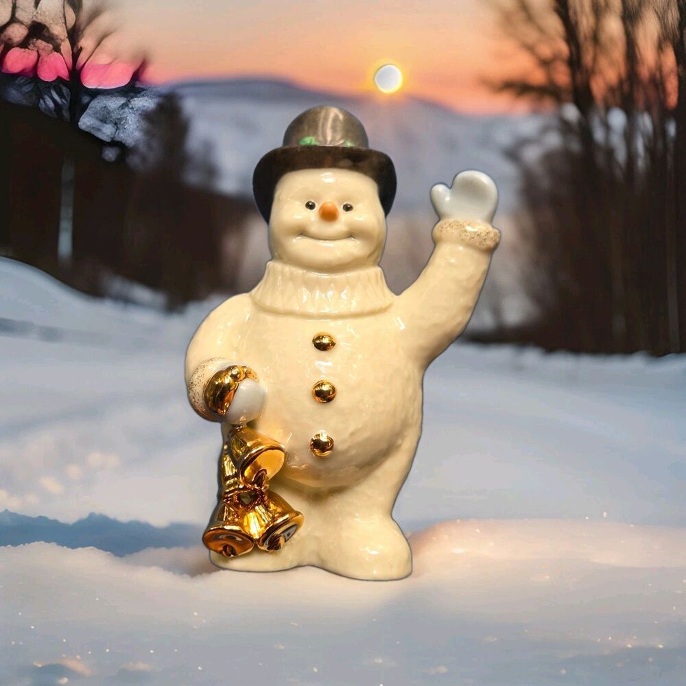 Lenox Ivory Snowman Collection Holding Christmas Bells Porcelain Figurine